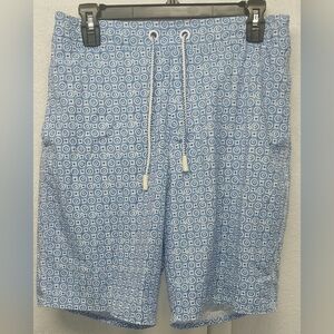 Johnnie-O Swim Trunks Mens Geometric All Over Print Lined Medium 19 Inches Long